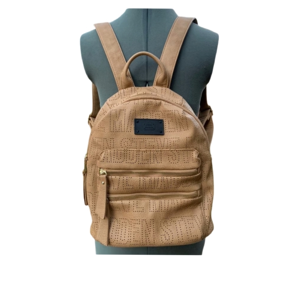 Steve Madden Taupe Camel Brown Perforated Logo Mini Backpack